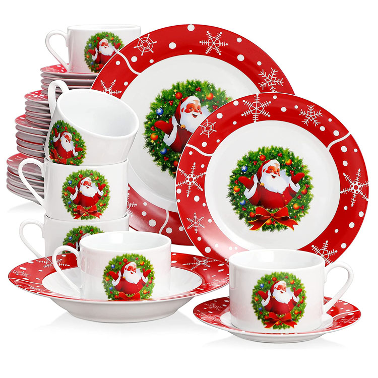 30PCS Santa Claus Keramik Natal Dinnerware Set