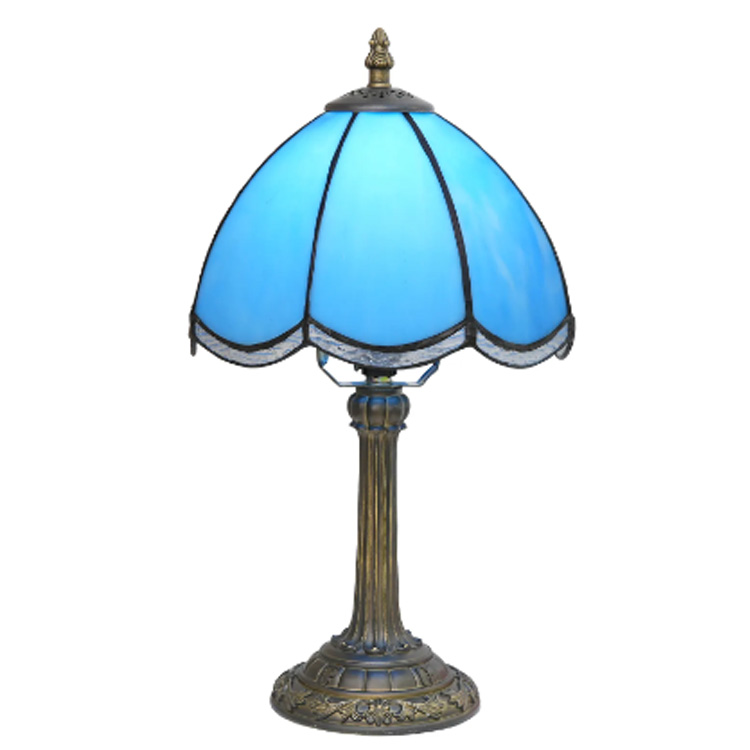 8 Inch Langit Biru Vintage Kaca Patri Petal Lampu Meja