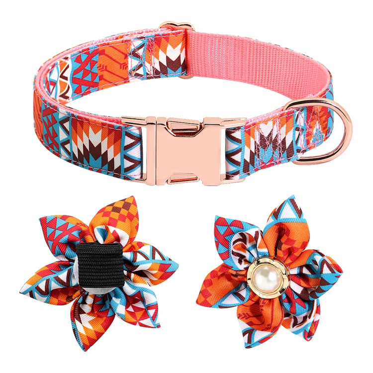 Collar Dog Floral sing bisa diatur kanthi Gesper Logam sing Bisa Dicopot