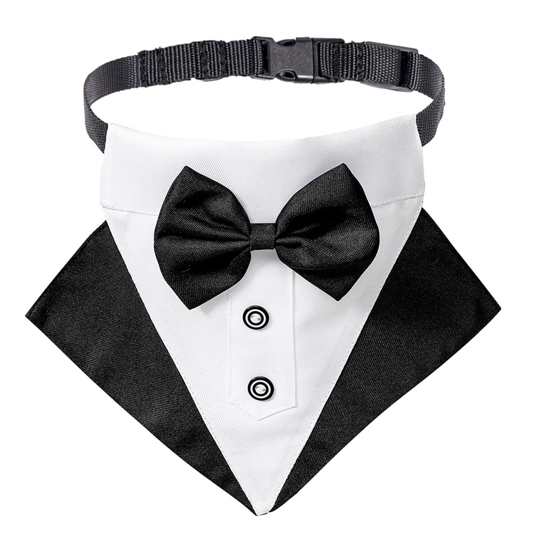 Adjustable Tuxedo Wedding Dog Bandana Collar karo Bowtie