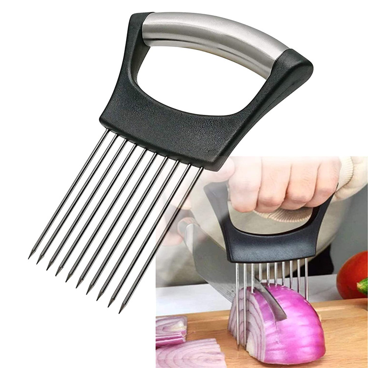 Kabeh ing 1 Sayuran Cutter Stainless Steel Bawang Holder Slicer