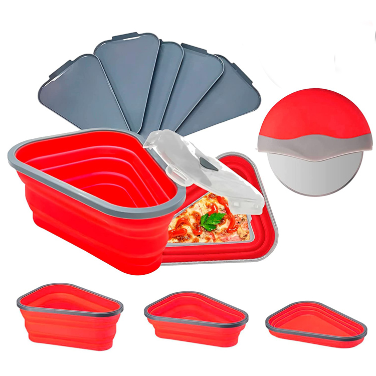 Wadah Panyimpenan Pizza Slicer Collapsible karo Tray Serving