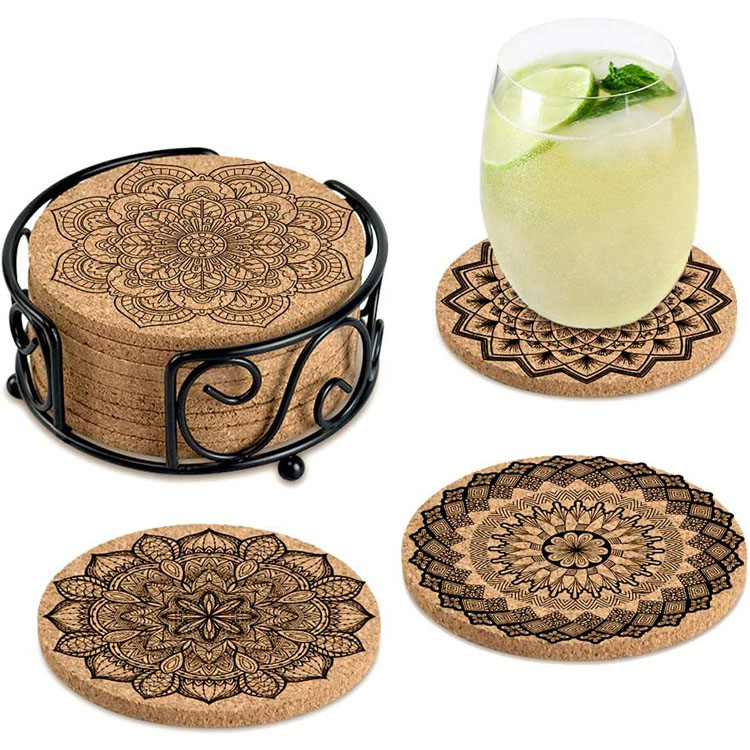 Kelangan Penyerap Drink Cork Coasters Set karo Holder