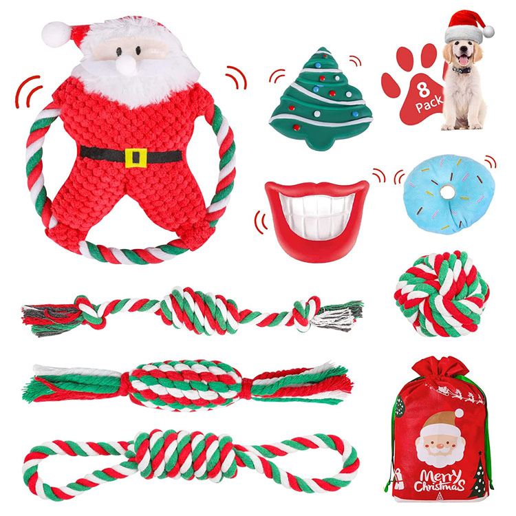 Dolanan Dog Natal Interaktif Squeaky Chew