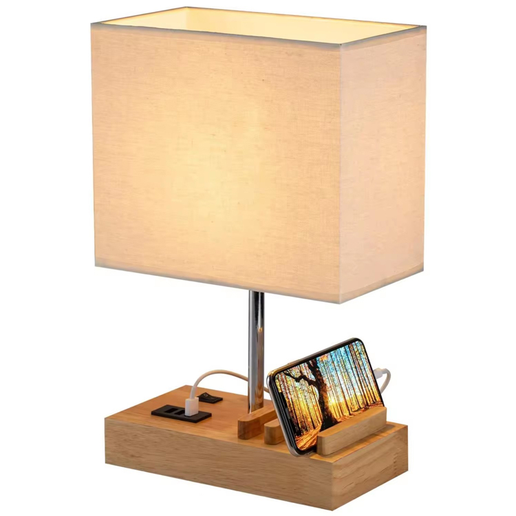 Modern USB Ngisi daya Port Base Kayu Hotel Tabel Lamp