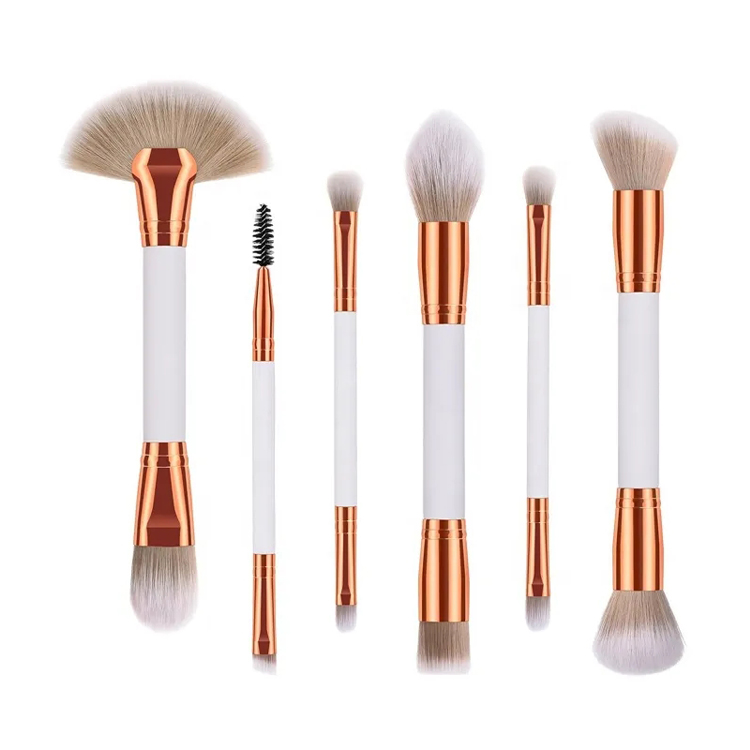 Profesional 6pcs Set Sikat Makeup Putih Sisi Ganda