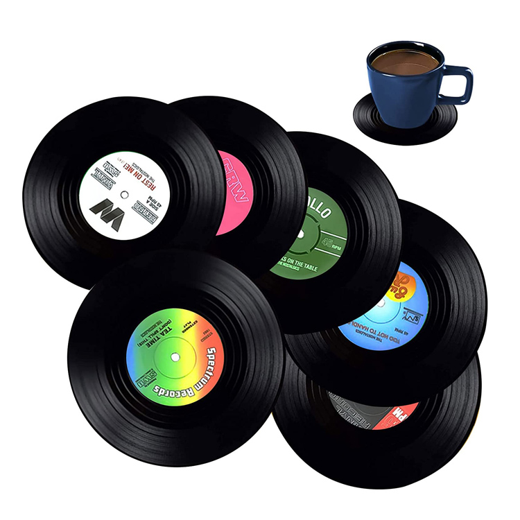 Set saka 12 Retro Vintage Vinyl Record Coasters kanggo ombenan