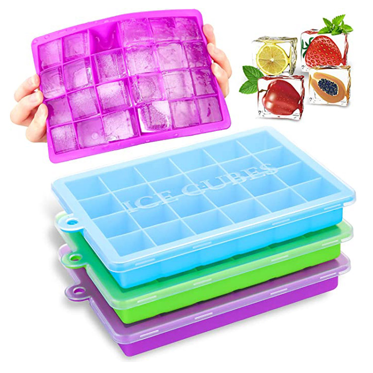 24 Cavities Silicone Ice Cube Trays karo tutup